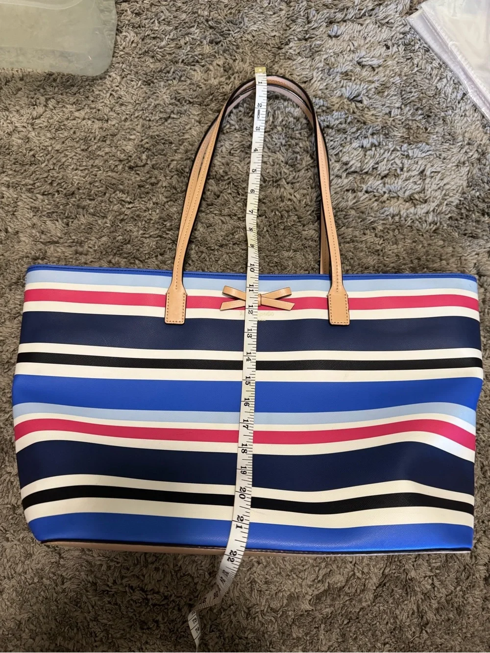 🎀 Kate Spade New York Striped Saffiano Tote Bag with Bow Accent